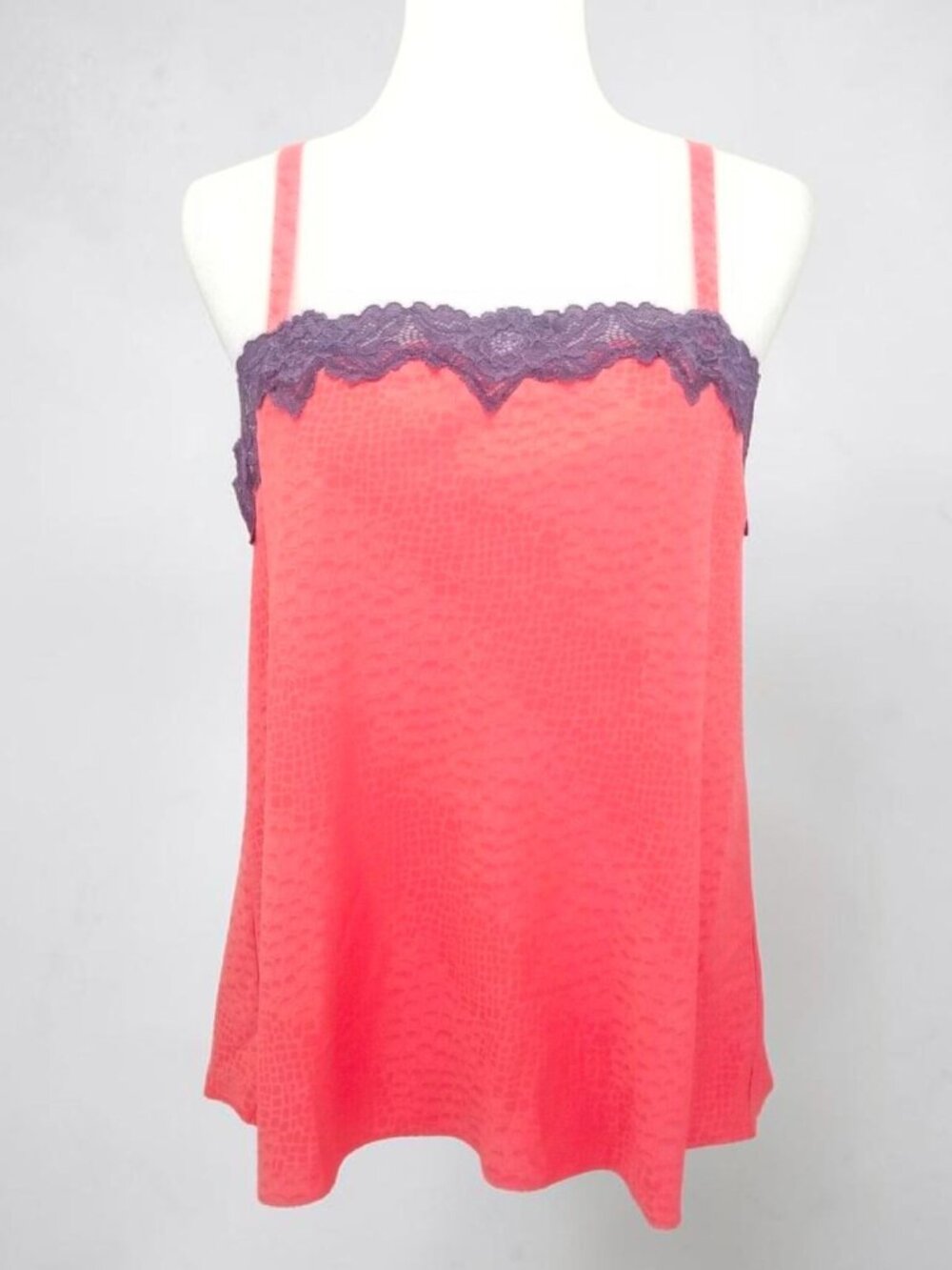 Satin Rose Top With Purple Lace Trim & Adjustable Straps - Womens Sleepwear Or L
